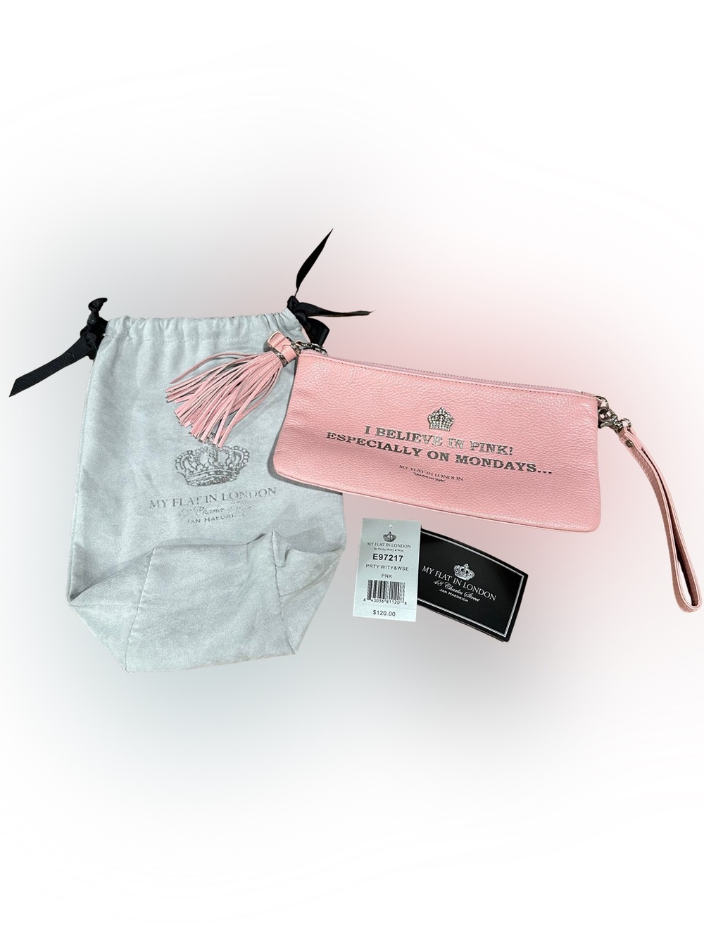 NEW My Flat in London by Brighton Pink Wristlet w/ Tassel Charm & Dust Bag RARE - Picture 2 of 6
